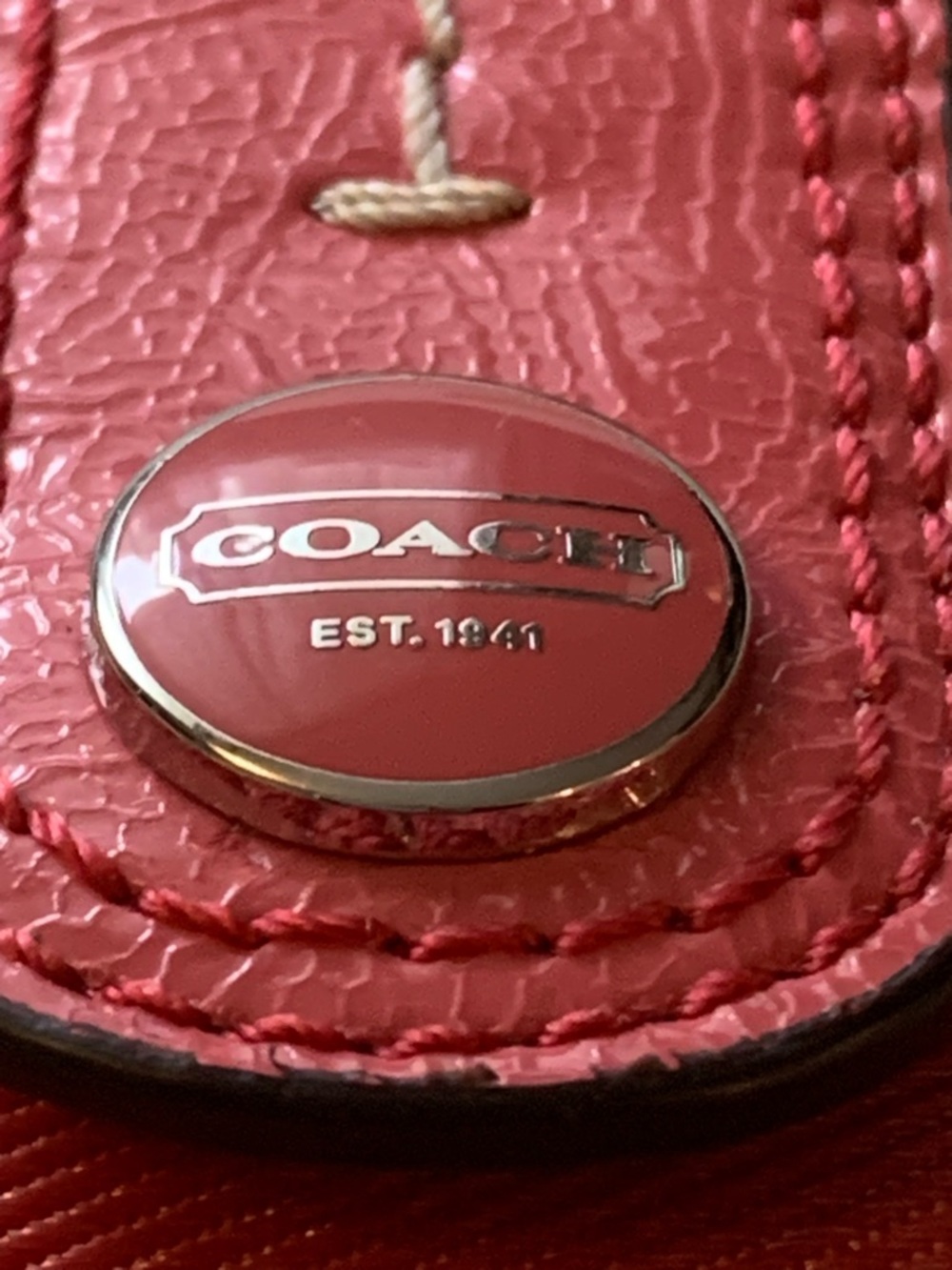 Coach Red Leather Small Wallet with Signature Logo Button
